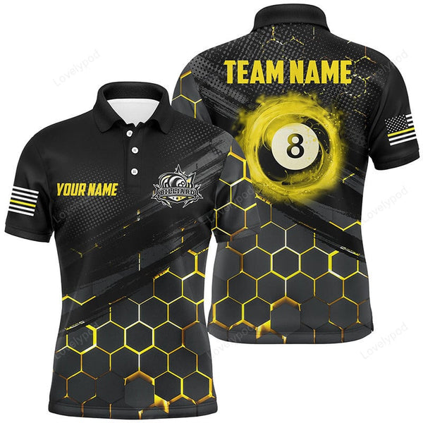 Maxcorners Black And Yellow 8 Ball Pool Personalized Name 3D Shirt