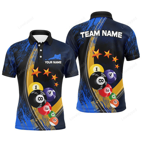 Maxcorners Blue Billiard Balls Personalized Name 3D Shirt