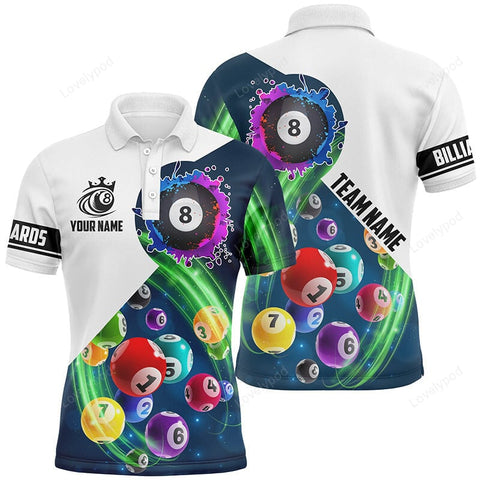 Maxcorners Multicolor Billiard Balls Personalized Name 3D Shirt