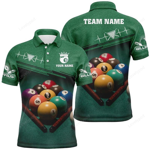 Maxcorners Green Billiard Balls Personalized Name 3D Shirt