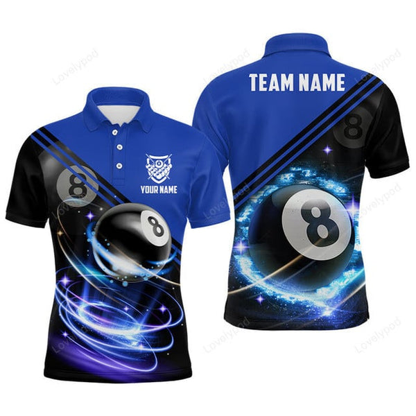 Maxcorners 8 Ball Billiard Blue Personalized Name 3D Shirt