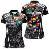 Maxcorners Personalized Grey Grunge US Flag 8 Ball Billiard Polo Shirts For Women