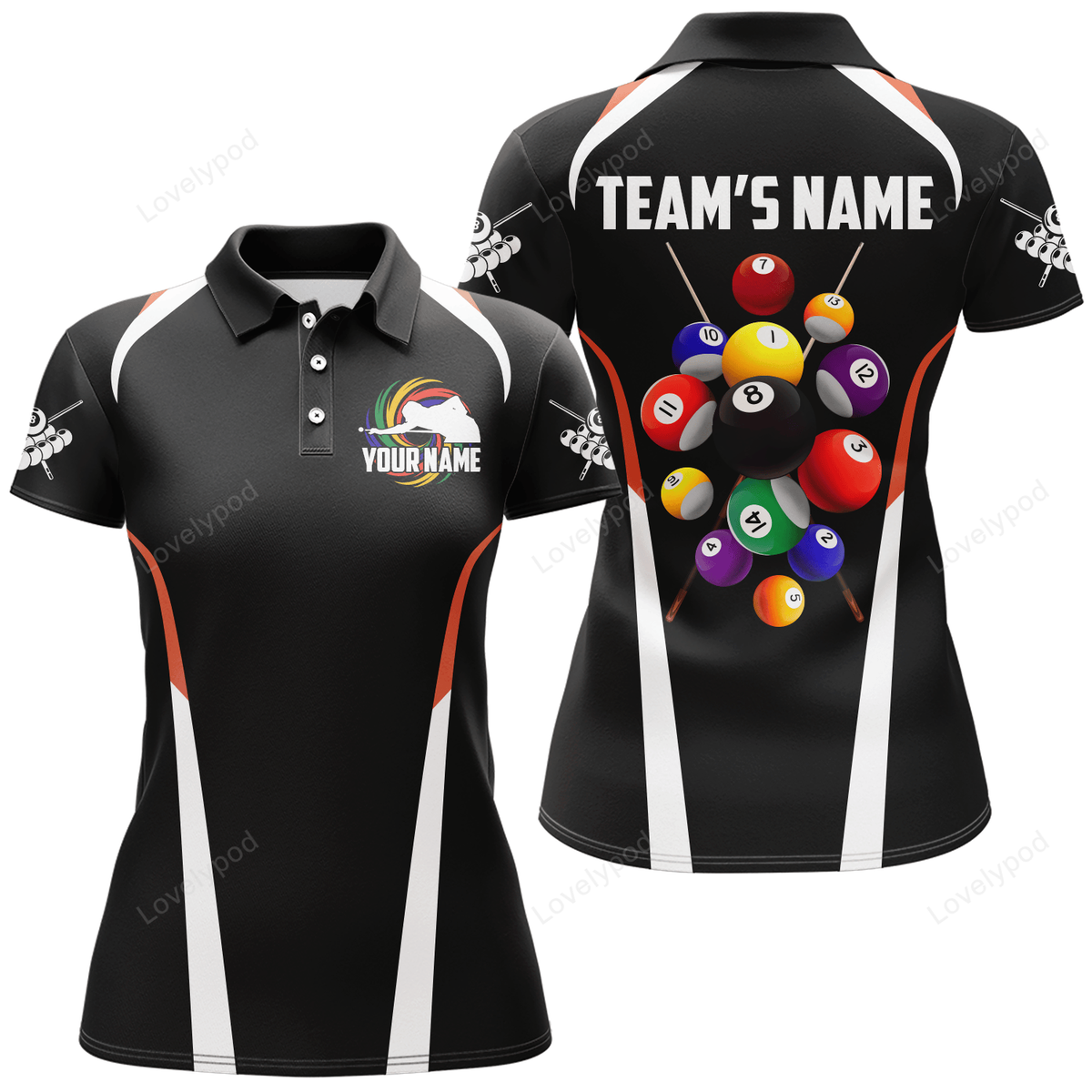 Maxcorners Personalized Billiard Balls 3D Polo Shirts For Women