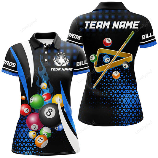 Maxcorners Personalized Blue Billiard Balls Jerseys Polo Shirts For Women