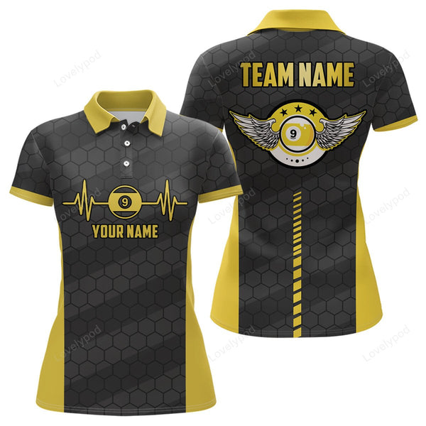 Maxcorners Personalized Funny 3D 9 Ball Pool Billiards Polo Shirts For Women