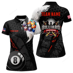 Maxcorners Personalized 3D Billiard Balls Black Polo Shirts For Women