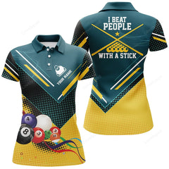 Maxcorners Personalized I Beat People With A Stick Billiard 3D Polo Shirts For Women