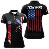 Maxcorners Custom Vintage Billiard American Flag Polo Shirts For Women