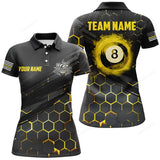 Maxcorners Custom Black And Yellow 8 Ball Pool Polo Shirts For Women