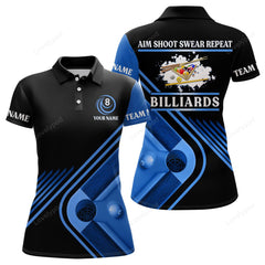 Maxcorners Billiards Aim Shoot Swear Repeat Custom Billiard Polo Shirts For Women