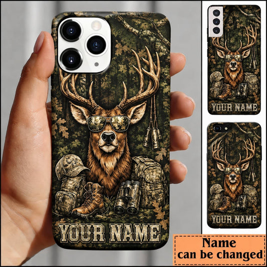 Maxcorners Hunting Deer Antlers Woodland Camo Personalized Name 3D Phone Case