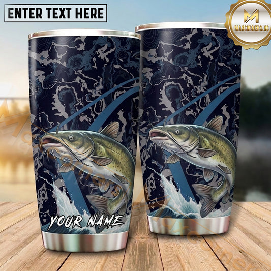 Maxcorners Fishing Tumbler Navy Camouflage Angler Design Personalized Name Tumbler (13 Species)