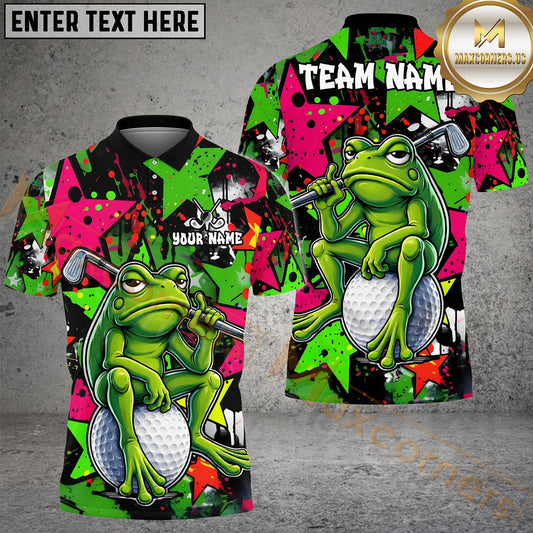 Maxcorners Graffiti Frog Golf Polo Personalized Name, Team Name 3D Shirt (4 Colors)