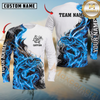 Maxcorners Fishing Blue Flame Smoke Design Sun Protection Personalized Name, Team Name Long Sleeve Shirt