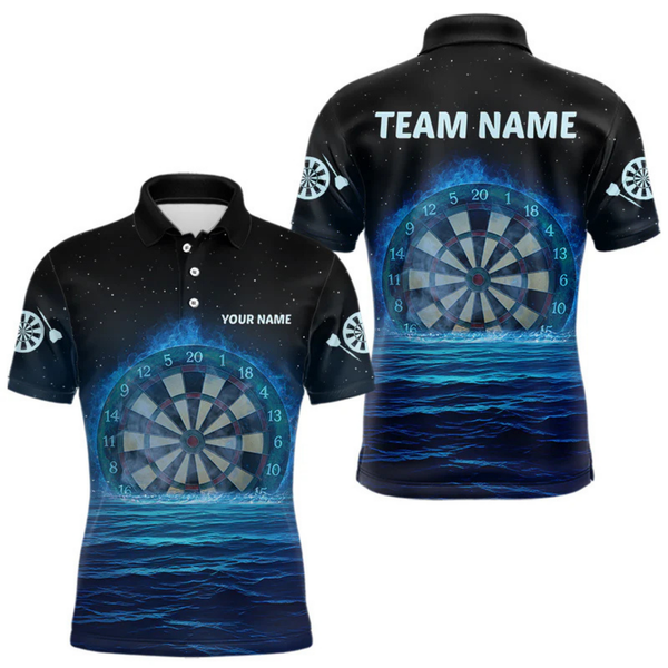Maxcorners Men’s Personalized Darts Shirts With Navy Ocean, Stars Sky And Glowing Dartboard LM1605
