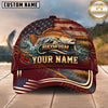 Maxcorners Fishing Graphic Sunset Lake US Flag Waves Customized Name 3D Cap