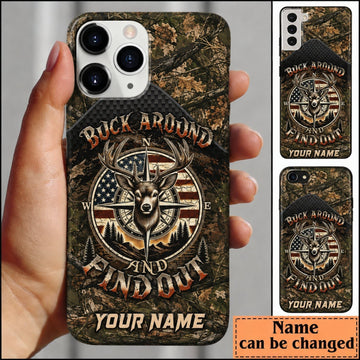 Maxcorners Hunting Buck Around And Find Out Deer Camo Personalized Name 3D Phone Case