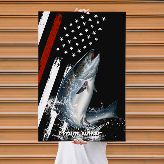 Maxcorners Salmon Fishing Power Jump Water Splash American Flag Design Personalized Name 3D Poster