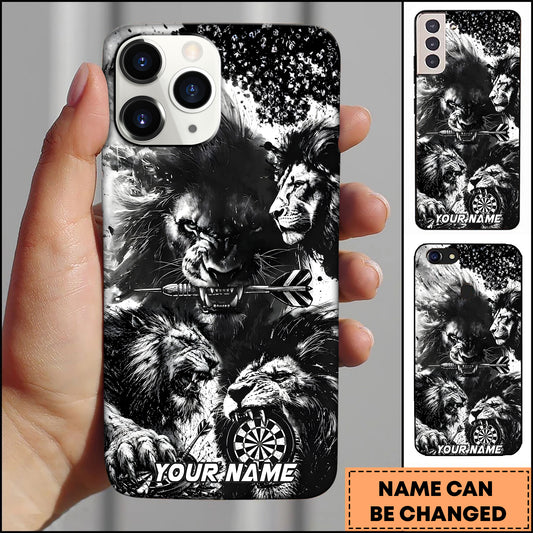 Maxcorners Darts Black & White Fierce Lions Dartboard Personalized Name 3D Phone Case