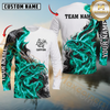 Maxcorners Fishing Aqua Flame Smoke Design Sun Protection Personalized Name, Team Name Long Sleeve Shirt