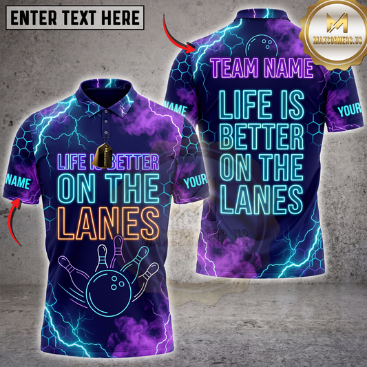 Maxcorners Bowling Life Is Better On The Lanes Neon Galaxy Bowling Ball Multicolor Customized Name, Team Name 3D Shirts ( 4 Colors )