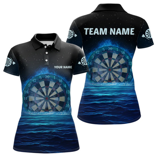 Maxcorners Men’s Personalized Darts Shirts With Navy Ocean, Stars Sky And Glowing Dartboard LM1605