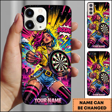 Maxcorners Darts Comic Pop Art Girl Boom Design Personalized Name 3D Phone Case