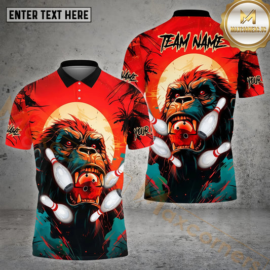 Maxcorners Bowling And Pins Multicolor Godzilla Pattern Customized Name 3D Shirt