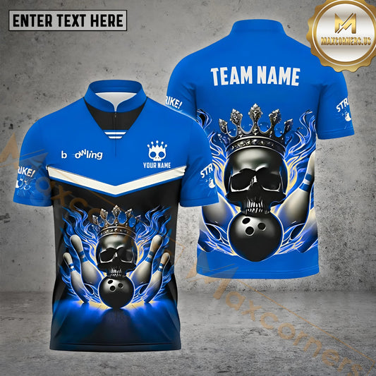 Maxcorners Bowling Ball & Pins Fire Skull Bowling Ball Multicolor Options Personalized Name, Team Name 3D Shirt (4 Colors)