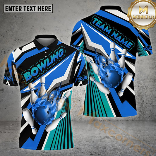 Maxcorners Bowling Ball & Pins Color Race Bowling Ball Multicolor Options Personalized Name, Team Name 3D Shirt (4 Colors)