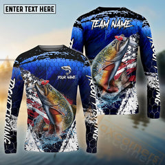 Maxcorners Trout Fishing Dark Blue Scratch American Flag Custom Name & Team Name 3D Shirts