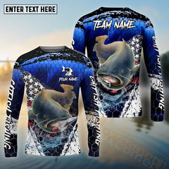 Maxcorners Catfish Fishing Dark Blue Scratch American Flag Custom Name & Team Name 3D Shirts