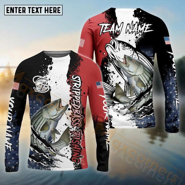 Maxcorners Stripped Bass Fishing Paint Scratch American Flag scratch Sport Custom Name & Team Name 3D Shirts