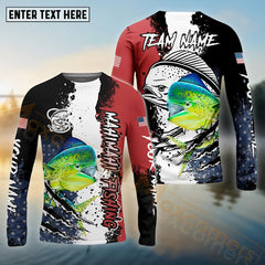 Maxcorners Mahi Mahi Fishing Paint Scratch American Flag scratch Sport Custom Name & Team Name 3D Shirts