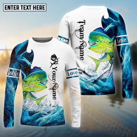 Maxcorners Mahi Mahi Fishing Water & White Pattern Sport Custom Name & Team Name 3D Shirts