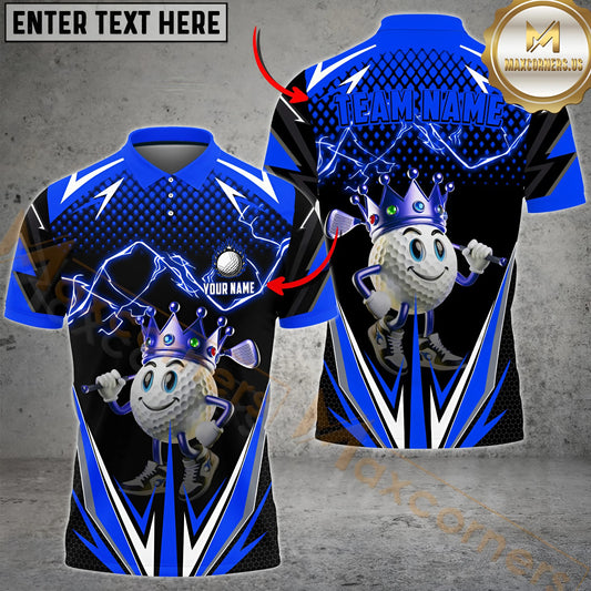 Maxcorners Golf Funny Ball Thunder Pattern Multicolor Options Personalized Name, Team Name 3D Polo Shirt (4 Colors)