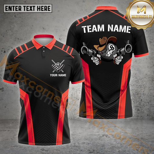 Maxcorners Billiards 8 Ball Gang Multicolor Options Personalized Name, Team Name 3D Polo Shirt (4 Colors)