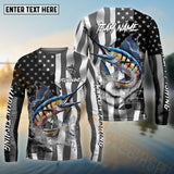 Maxcorners Marlin Fishing Black American Flag Pattern Sport Custom Name & Team Name 3D Shirts