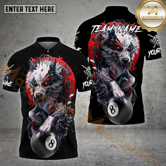 Maxcorners Billiard Wolf With Dragon Pattern Multicolor Options Personalized Name, Team Name 3D Polo Shirt (4 Colors)