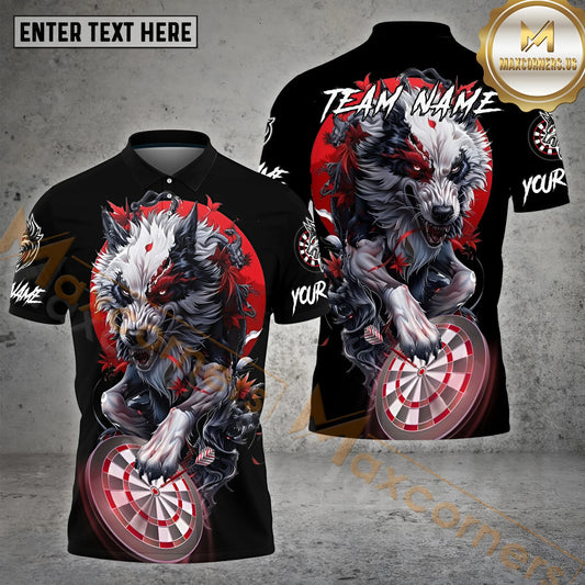Maxcorners Darts Wolf With Dragon Pattern Multicolor Options Personalized Name, Team Name 3D Polo Shirt (4 Colors)