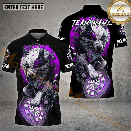 Maxcorners Darts Wolf With Dragon Pattern Multicolor Options Personalized Name, Team Name 3D Polo Shirt (4 Colors)