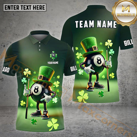 Maxcorners Green Funny 8 Ball Billiard ST.Patrick's Day  Customized Name 3D Shirt