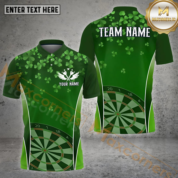 Maxcorners Green Darts Patrick's Day Shamrock Customized Name 3D Shirt