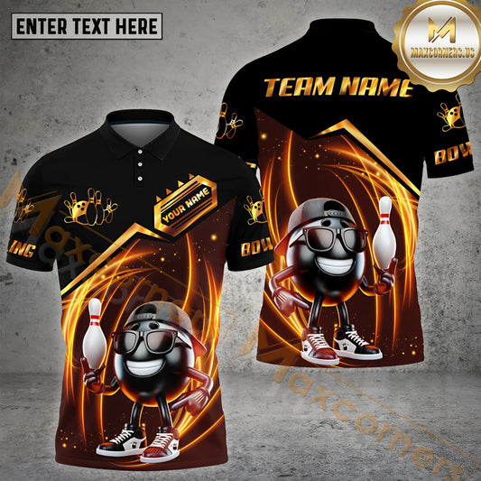 Maxcorners Bowling All-Stars Premium Line Pattern Multicolor Options Personalized Name, Team Name 3D Polo Shirts (4 Colors)