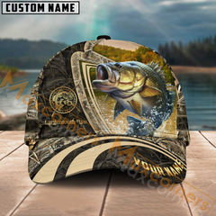 Maxcorners Largemouth Bass Fishing Camo Leather Pattern Multicolor Personalized Name 3D Cap