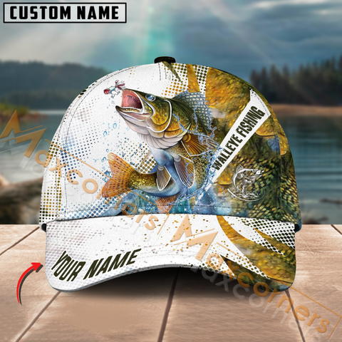 Maxcorners Walleye Fishing Skinfish Water Sport Pattern Multicolor Personalized Name 3D Cap