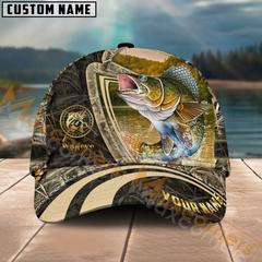 Maxcorners Walleye Fishing Camo Leather Pattern Multicolor Personalized Name 3D Cap