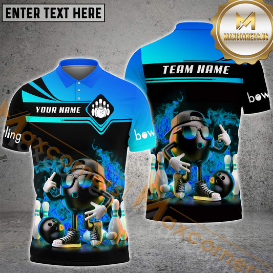 Maxcorners Cool Bowling Premium Gradient Pattern Multicolor Options Personalized Name, Team Name 3D Polo Shirts (4 Colors)