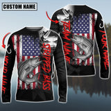 Maxcorners Stripped Bass Fishing Black US Flag Pattern Sport Custom Name & Team Name 3D Shirts