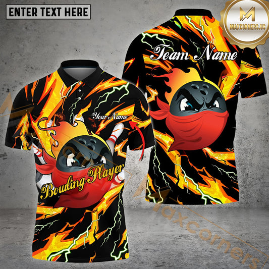 Maxcorners Bowling Ball Ninja Thunder Pattern Multicolor Options Personalized Name, Team Name 3D Shirt (4 Colors)